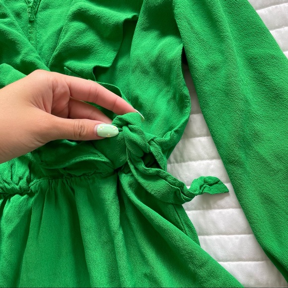 Green Zara Ruffled Long Sleeve Mini Dress Size Small - Picture 3 of 5